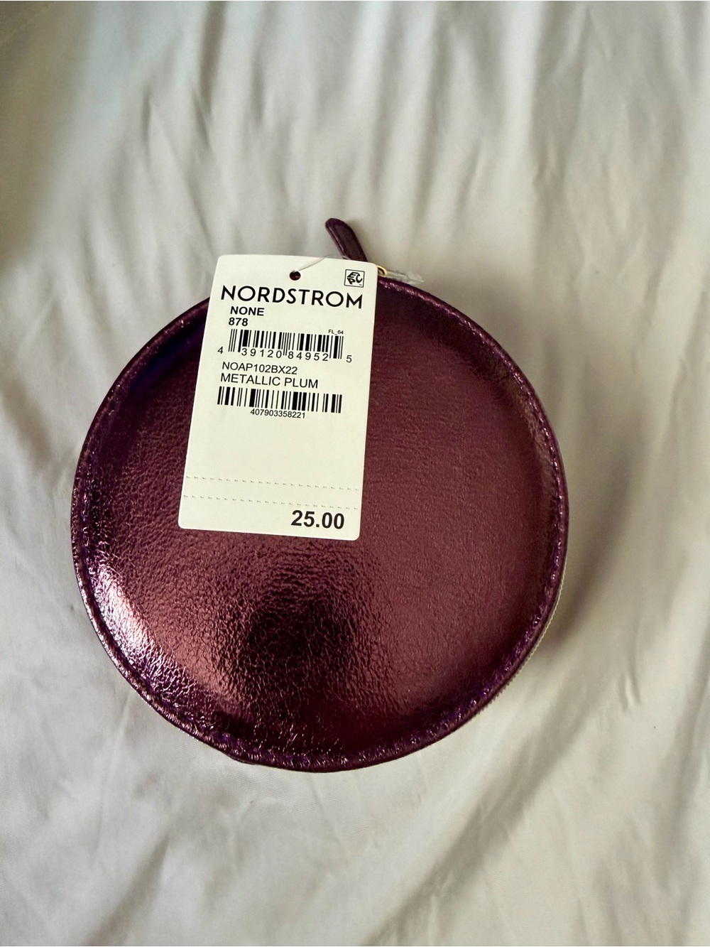 Nordstrom Metallic Plum Round Zip Travel Jewelry Case